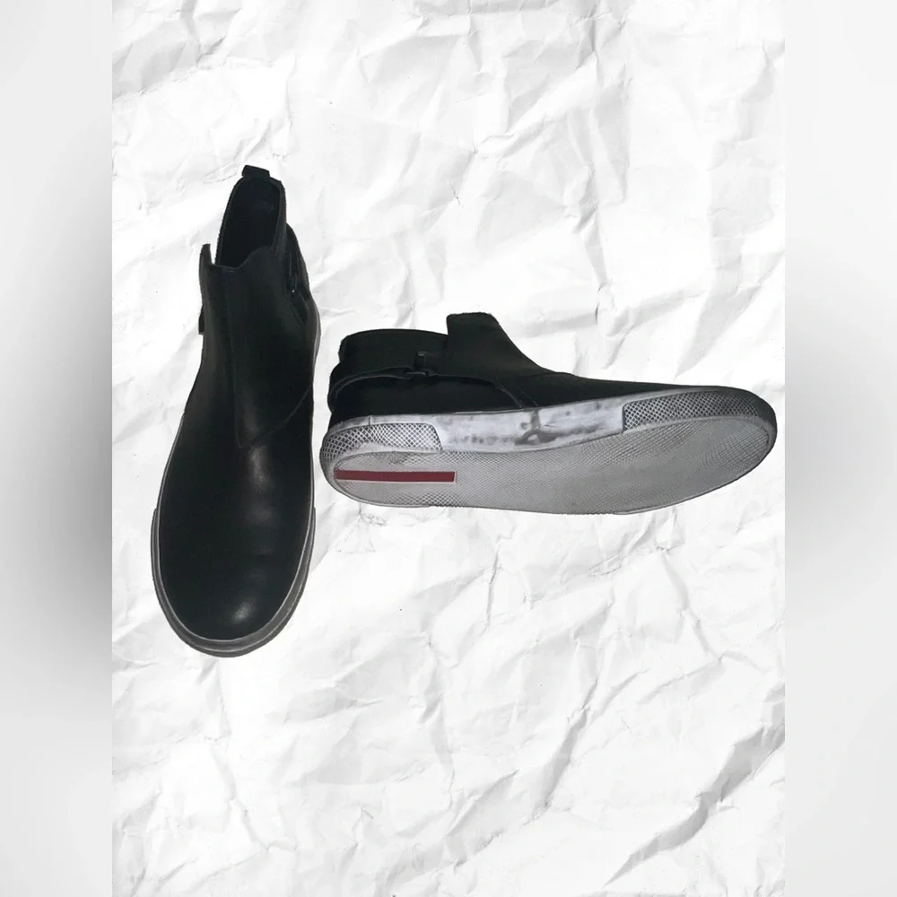 Prada Men's Black Leather Chelsea Boots - Picture 3 of 13